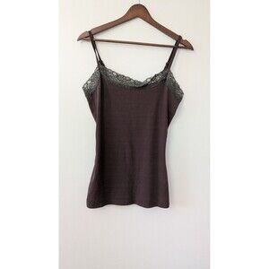 Dots Y2K Cami L Lace Trim Forest Fairy Grunge Layering Tank Top Chocolate Brown